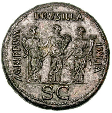 caligula coin sisters roman drusilla his agrippina coins three matrons awesome minted julia rome tansyrr